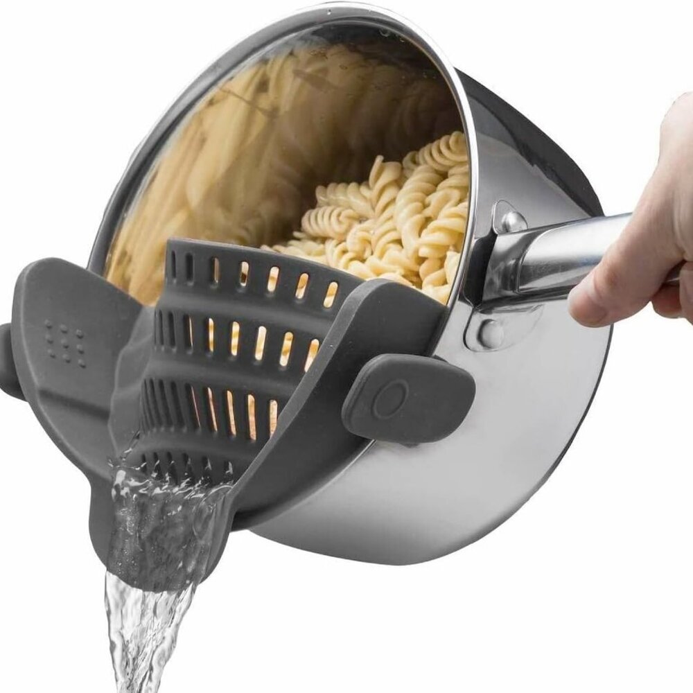 Snap N' Strain - Silicone Pasta Strainer Clip-On for Pots and Pans - Heat Resist